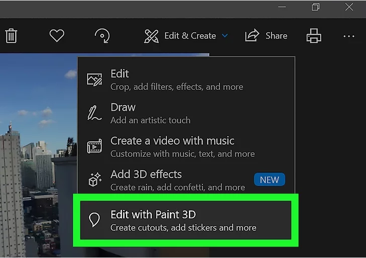 Windows Paint: Choose Edit with Paint 3D